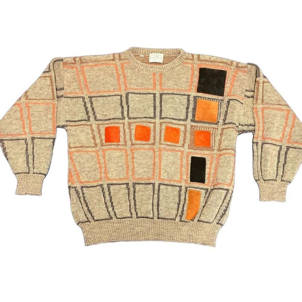 Vintage Pronto Uomo  Wool Blend Geometric Patchwork  Grandpa Sweater Size M